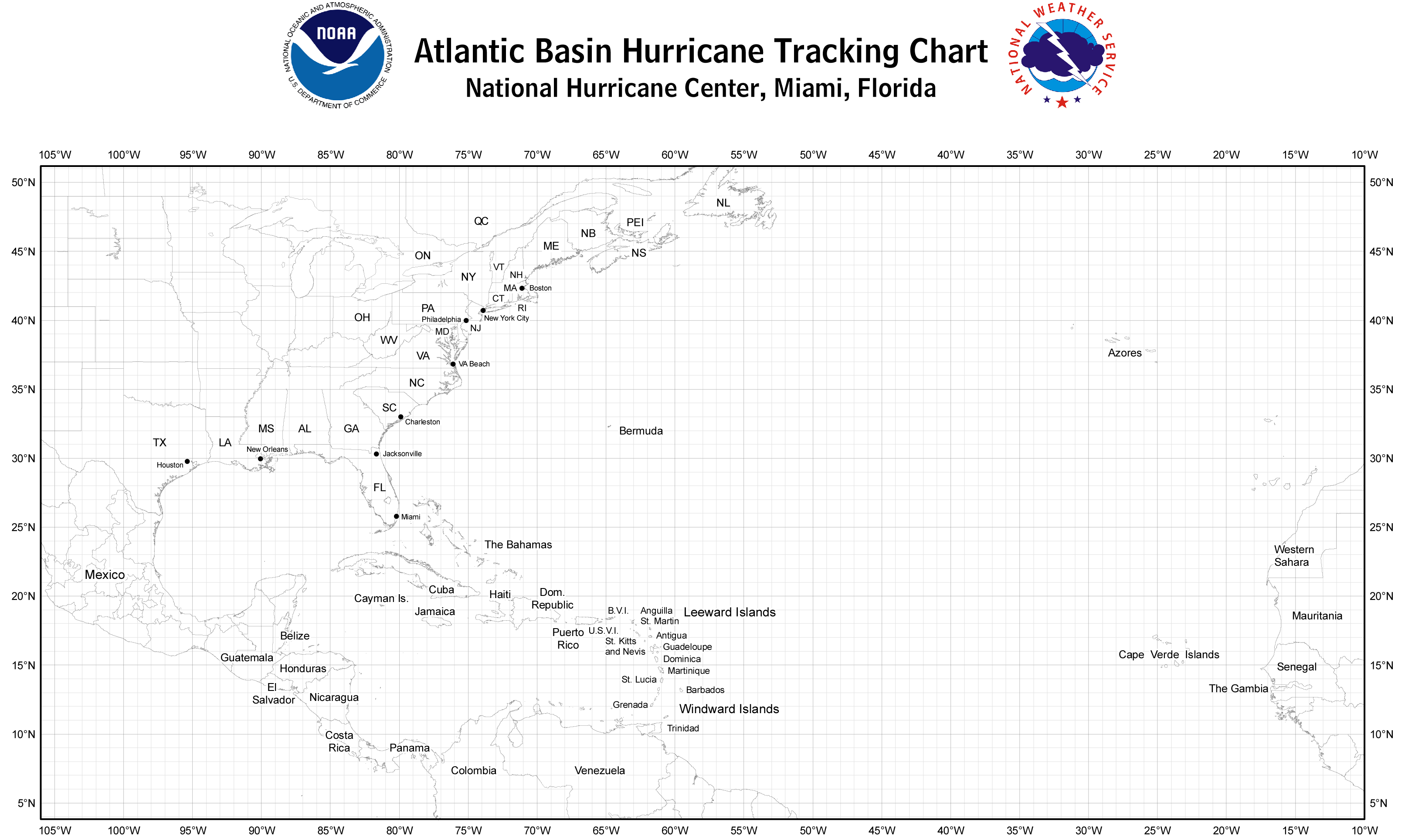 Atlantic Basin Hurricane Tracking Chart